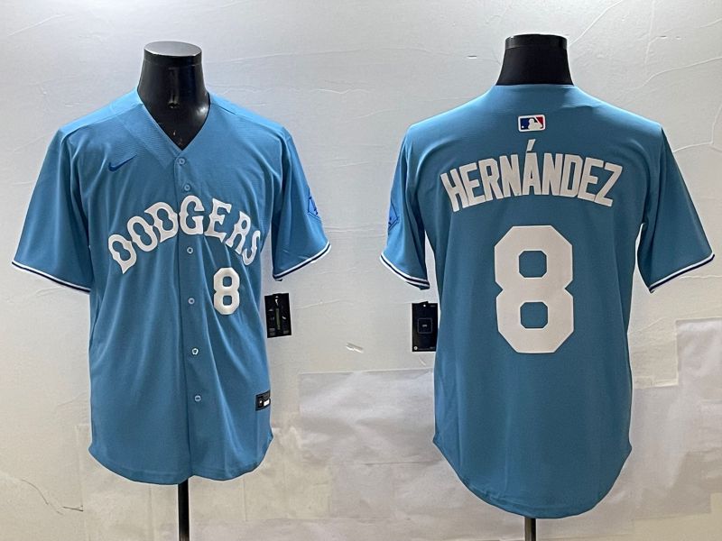 Men Los Angeles Dodgers #8 Hernandez Light Blue Throwback Game 2025 Nike MLB Jersey style 10->los angeles dodgers->MLB Jersey